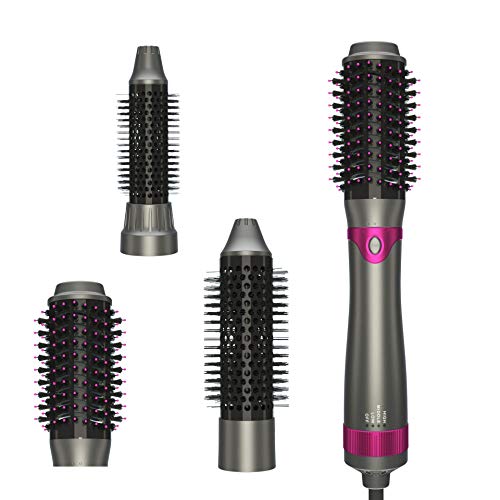 Hot Air Brush, Hair Dryer Brush, One Step Hair Dryer & Volumizer, Curler Combo with Interchangeable Brush Head, Anti-scald Negative Ion Hair Straightener Brush, Low Noise Design