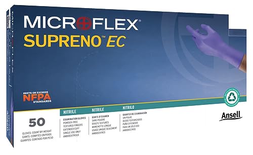 ANSELL MICROFLEX SUPRENO EC SEC-375 THICK DISPOSABLE NITRILE EXAM GLOVES EXTENDED CUFF FOR AUTOMOTIVE, HEATHCARE, LIFE SCIENCES, 3XL (11.5-12.0) VIOLET BLUE (BOX OF 40)