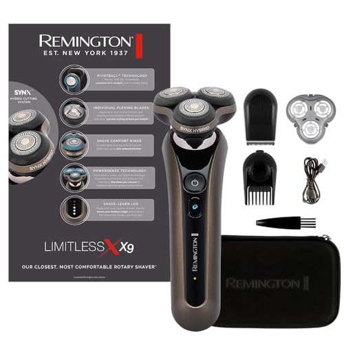 Remington, Mens Electric Shaver with Flexible Rotary Heads X9 Limitless, Wet & Dry, ShaveLearn, SynX Hybrid Technology, Trimmer Accessory, Cordless, USB, XR1795