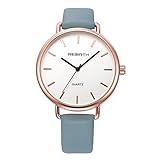 Top Plaza Unisex Classic Luxury Dress Blue Leather Rose Gold Case Quartz Wrist Business Analog Watch 3 ATM Waterproof