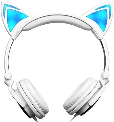 Cat Ear Headphone Foldable Stereo Wired Over Ear Kids Headphone Flashing Glowing Gaming Headphone with LED Light for PC Laptop Computer Cell Phone
