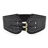 TopTie Double Buckle Wide Leather Corset Waist Belt - Black