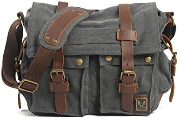 Plover Men's &amp; Women's Shoulder School Bag Fashion Brief Messenger Bag Vintage Canvas Horsehide