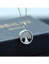 Beilin - Collar con colgante de urna de árbol de la vida con embudo para cenizas y colgante, plata de ley