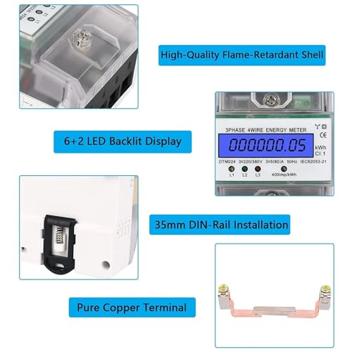 LiebeWH Medidor de Potencia Trifásico Pantalla LCD Digital Medidor de Energía 220/380V 5-80A