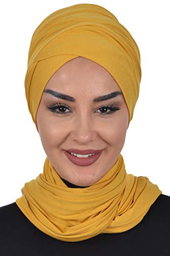 Jersey Shawl for Women Cotton Instant Modesty Turban Cap Bonnet Mustard