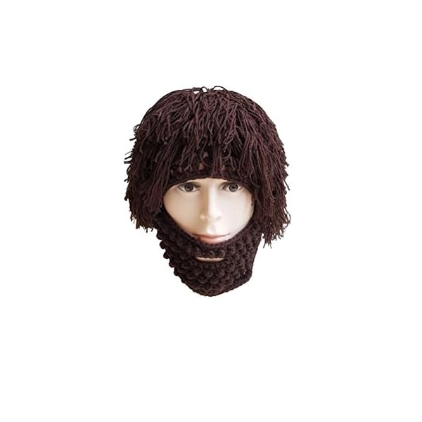 Tinksky Wig Beard Hats Knit Beard Mask Warm Winter Caps Funny Mask Beanie christmas gift for Men Women (Brown)