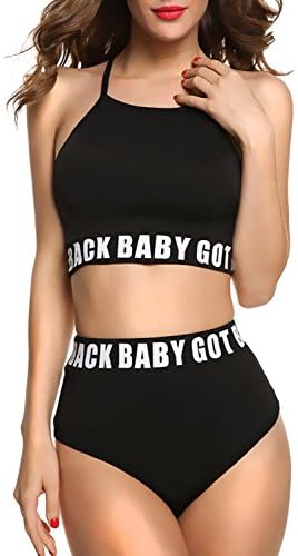 Vsecrety 2017 Two Piece Women's Black Solid Bikini Sexy Letter Bandage Swimsuits (X-Large)