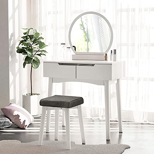 VASAGLE Vanity Table, Makeup Vanity Desk with Rounded Mirror, 2 Drawers
