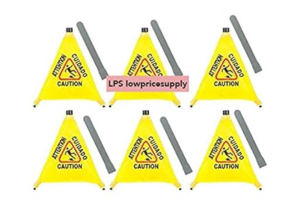 6 Pack 20 Pop Up Safety Cone Yellow Plastic Caution Wet Floor