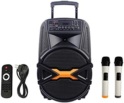 Gadget Wagon Sonic 15" Bluetooth Trolley Speaker with 2 Wireless mics, FM Radio, USB & Recording Option, Mic Echo Control for Karaoke