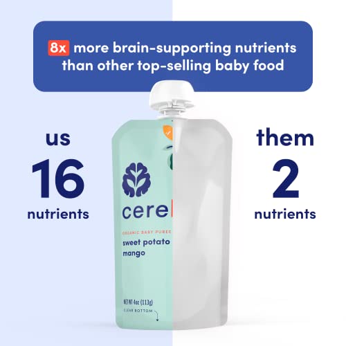 Cerebelly Baby Food Pouch – Sweet Potato Mango, Organic Fruit & Veggie Purees, Great Snack for Toddlers, 16 Brain-supporting Nutrients from Superfoods, No Added Sugar