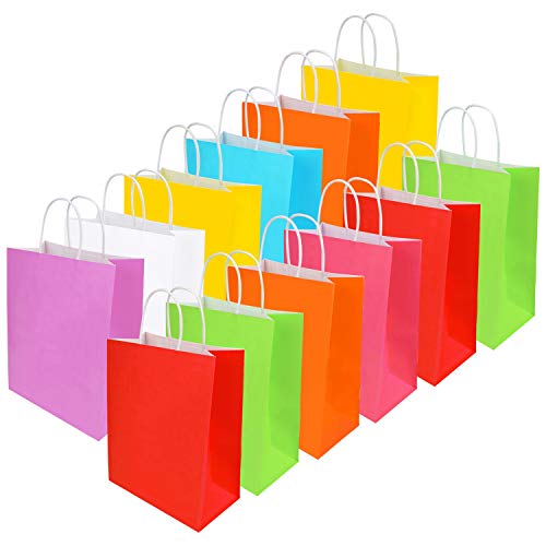 Livder 24 Pieces Gift Bag Kraft Paper Bags with Handle for Birthday, Wedding and Party Celebrations (Colorful)