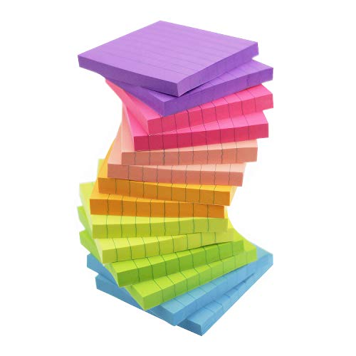 Sticky Notes with Lines Lined Sticky Notes 3x3 Bright Multi Colors 14 Pads 80 Sheet/Pad (14) - Thumbnail 3