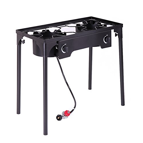 LAZYMOON Double Burner Gas Stove Cooking Stand Camping Patio Gas Grills