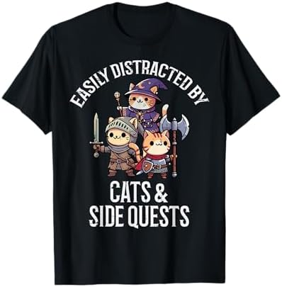 Amazon.com: Easily Distracted By Cats And Side Quests Funny RPG