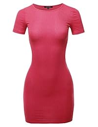 Awesome21 Vestido de manga corta para mujer, cuello redondo, elástico