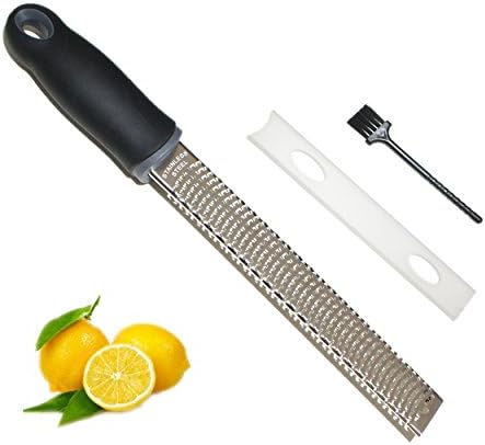 Grater and Zester,Stainless Steel Grater, Cheese Grater and Lemon Zester with Safety Cover Long Ergonomic Handle with Rubber Base For Parmesan Cheese Lemon Ginger Garlic Chocolate Fruits (Black)