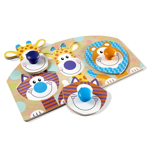 Melissa & Doug First Play Wooden Jumbo Knob Safari Animal Puzzle (3 pcs) Large Puzzles for Babies and Toddlers Ages 1+