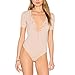 May&Maya Women's Deep Scoop Neckline Button Placket Bodysuit (XL, Beige)