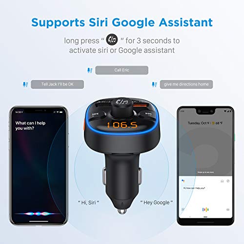 Bluetooth FM Transmitter for Car,2019 Upgraded 5.0 USB Wireless Radio Adapter, Quick Charged,7 Color LED Backlit,Supports USB Flash Drive, microSD Cards, Handsfree Car Kit