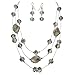 Multi Row Beaded Illusion Wire Lightweight Necklace and Dangle Earring Set (Grey Glass Twist)