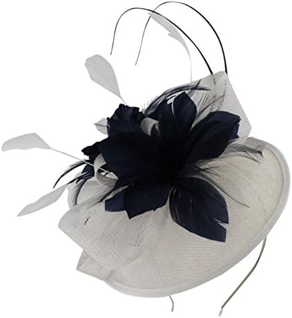 Failsworth Millinery Quills Disc Headpiece in White &amp; Navy, Size: One Size