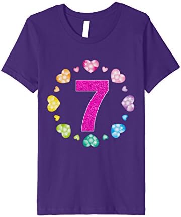 Kids 7th Birthday T-Shirt For Girls Shiny Hearts Princess Seven 8 Purple