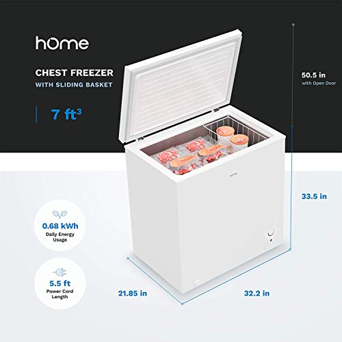 hOmeLabs 7 Cubic Feet Chest Freezer Top Door Deep Freezer with Manual
