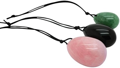 Yoni Egg Massage Stone Gift Set - 3 Sizes | Pre-Drilled | for Training The Pelvic Floor (Kegel) Muscles | Genuine Rose Quartz, Black Obsidian, or Green Aventurine Stones