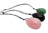 Yoni Egg Massage Stone Gift Set - 3 Sizes | Pre-Drilled | For Training the Pelvic Floor (Kegel) Muscles | Genuine Rose Quartz, Black Obsidian, or Green Aventurine Stones
