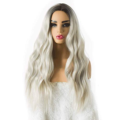 66cm Long Dark Brown Wig For Women, Elegant Platinum Blonde Color Ombre Hair Wig, 26-inch Of Pure Premium Synthetic Hair Long Wavy Hair WigYUNKAI (Platinum Blonde) - Thumbnail 4