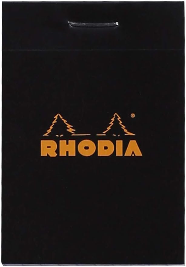 RHODIA 102009C, Stapled Notepad N°10 Black, A8, Small Squares, 80 Detachable Sheets, 80G Clairefontaine Paper, Soft