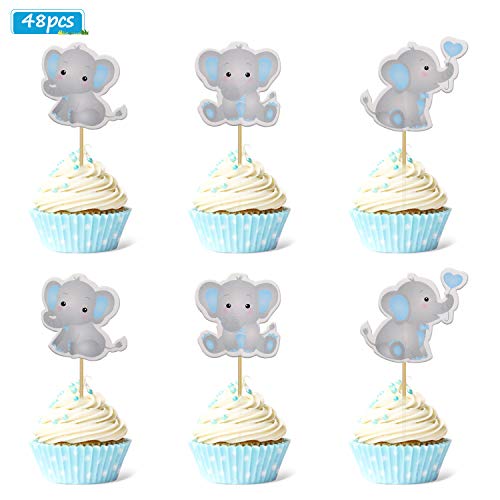48pcs Blue Elephant Cupcake Toppers It Is A Boy Baby Shower Cupcake Picks Decoration Baby Boy Birthday Party Supplies - Thumbnail 6