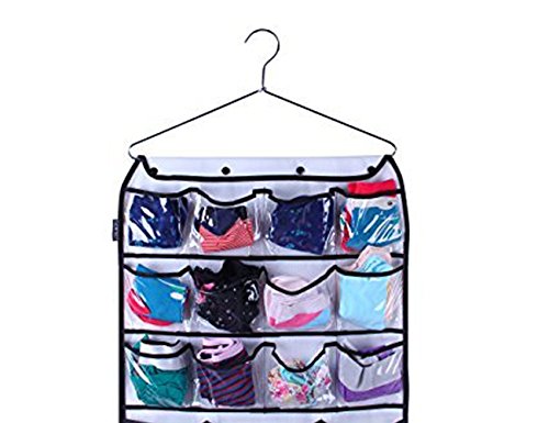 Y-TECH Hanging Closet Dual-Sided Organizers, 42 Pockets, Hanging Closet Double Sided Bra Stocking Clothes Socks Organizer Underwear organizer Socks Ties Storage Closet Organizer (Clear) - Thumbnail 4