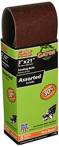 Gator Finishing 7020 50/80/120 Grit Aluminum Oxide Sanding Belts (5 pack), 3" x 21"