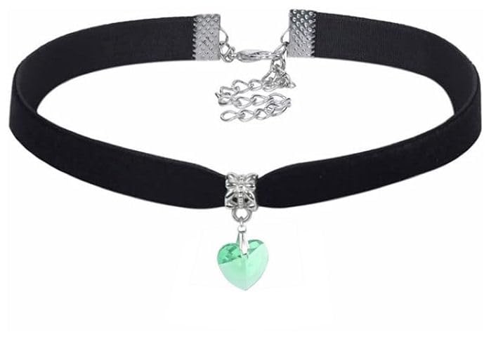 Gregory Crafts & Gifts Gothic Choker Necklace - Black Velvet and Green Crystal Heart Shaped Gem