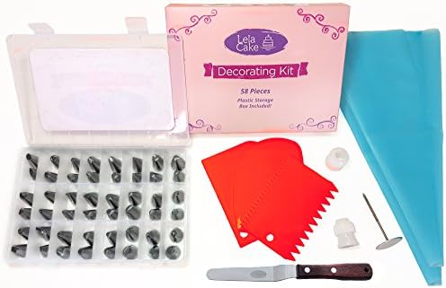 Complete Cake Decorating Tips Kit- 58pc- Professional Stainless Steel Icing Tips- Reusable Silicone Piping Bags --Limited time OFFER-- Spatula &amp; Cake Smoother Scrapers Baking Tools DYI Value Pack