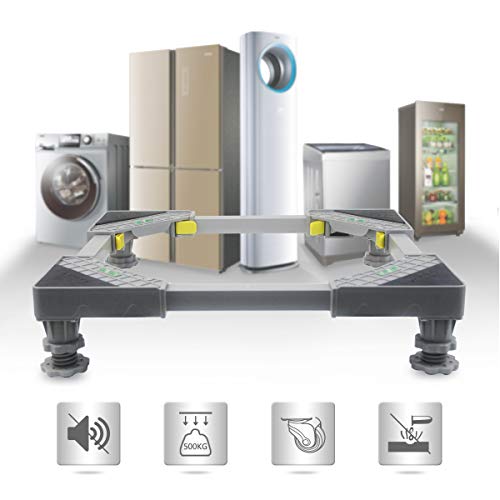 Adjustable Movable Base Refrigerator Fridge Stand with 4 Strong Feet Yellow Multi-Functional Furniture Dolly Roller Base for Refrigerator Washing Machine Washer Dryer