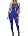 Sexy Womens Lace-up Bust Deep V Neck Key Hole Back Sleeveless Jumpsuit (Medium, Royal Blue)