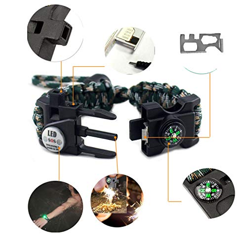 Adjustable-Paracord-Survival-Bracelet-20-in-1-with-SOS-LED-Lights-Compass-Whistle-Phone-Pick-up-Pin-Flintstones-Tactical-Survival-Gear-Set-Waterproof-Suitable-for-Men-Women-and-Children-Lifesaving-bra