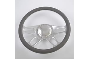Flashpower 14'' Billet 4-slot Half Wrap 9 Bolts Steering Wheel with 2'' Dish and Horn Button (Dark Grey)