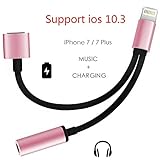 Support iOS 10.3 - Lightning to 3.5mm Audio Adapter, Betteck 2A 2 in 1 Lightning Charger and 3.5mm Earphones Jack Cable for Apple iPhone 7 7 Plus 6S 6 iPod iPad (Lightning- Rose Gold)