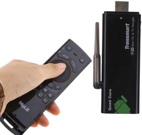 Tronsmart CX-919 Quad Core Google Android 4.2.2 OS Rockchip RK3188 Cortex A9 1.6GHz Mini TV BOX Dongle HDMI HDD Player 2G/8G BT/HDMI/External Wifi Antenna-Black with Mele F10 3 in 1 Fly/Air Mouse and Wireless Keyboard