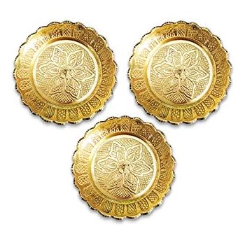 Shubhkart Nakshi Plate (Pack Of 3), Handmade Brass Indian Plate for Puja (Small)