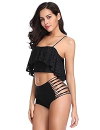 MARINAVIDA Trajes de baño para dama Top sin mangas con volantes y hombros descubiertos de dos piezas Tankini con trajes de baño de cintura alta