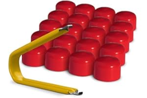 Automotivated Aftermarket ColorLugs Vinyl BoltCap Cover | Red | Flexible Fit Bolt Lug Nut Cap | Fits 17 mm | Pack of 20 | Includes Deluxe Extractor | Made in The USA