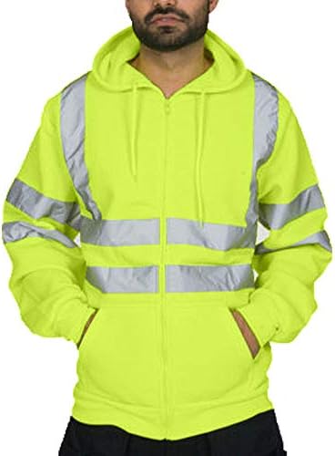 Gocheaper Mens High Visibility Full Zip Fleece Hoodie Safety Sweatshirt with Reflective Detail