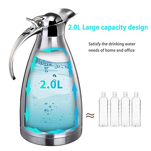 68 Oz Vacuum Insulated Stainless Steel Thermal Carafe - Double Wall Stainless Steel Thermos - Coffee/Tea Carafe - Beverage Dispenser - Keep Hot/Cold - 2L (Silver) - Thumbnail 4