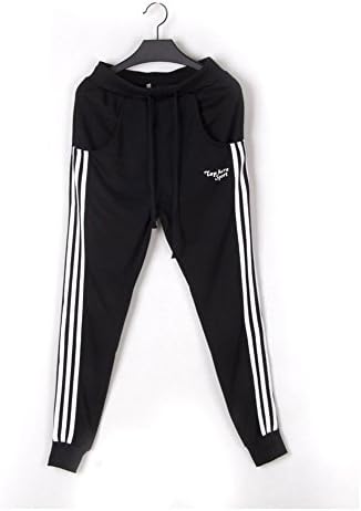 MONOTELE Men's Fashion Korean Casual Skinny Jogging Harem Striped Mid Waist Cotton Loose Pants (Black size:XL)